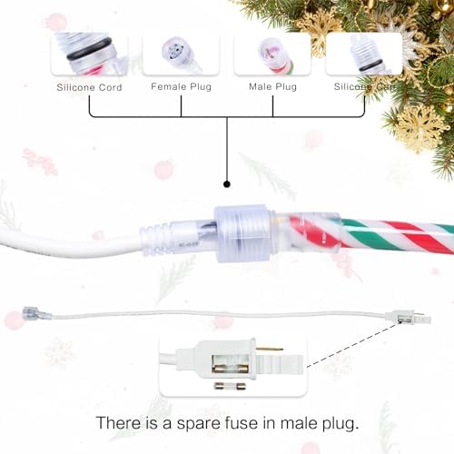 Vigdur Candy Cane Rope Lights Outdoor, 18FT 216 LEDs Christamas Rope Lights - Image 6
