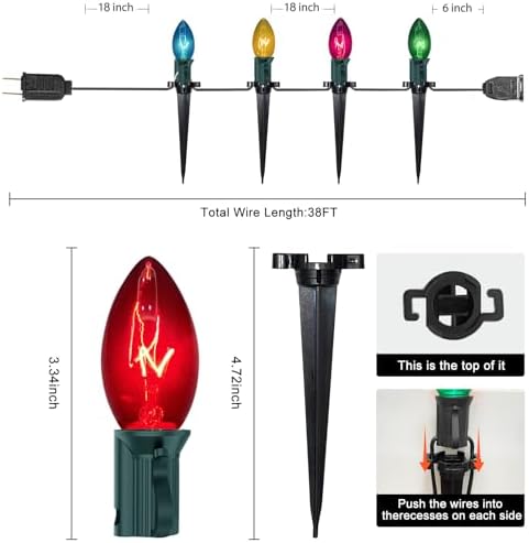 Abeja C9 Christmas Pathway Light Outdoor, 38Ft Multicolor Bulbs Christmas Pathway Lights with 25Stakes, Connectable Weatherproof Walkway Lights for Yard Lawn Sidewalk Garden Xmas Holiday Decor - Image 2