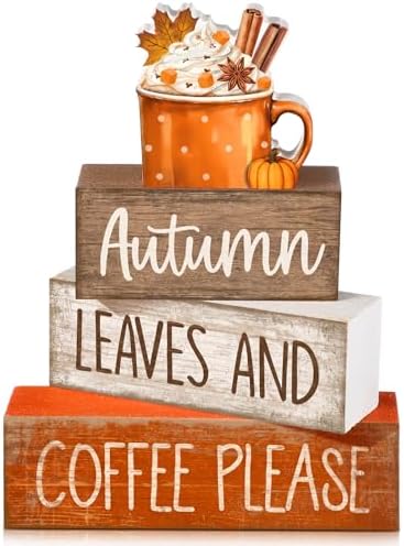 Lineshading 4 Pcs Fall Coffee Table Decor for Home, Wooden Hot Cocoa Signs by Lineshading