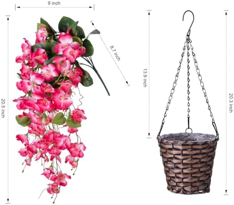 Artificial Fake Hanging Hibiscus Flowers Plants Baskets for Outdoor Decoration, Faux Silk Hibiscus Long Vines in Planter UV Resistant Realistic Flowers for Outside Porch Patio Home Decor, Pink - Image 5