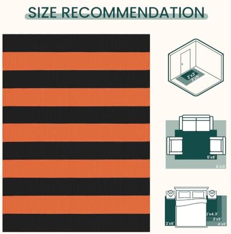 KOZYFLY Striped Rug 2.3x3.6 ft Orange Black Halloween Woven Front Door Mat - Image 3