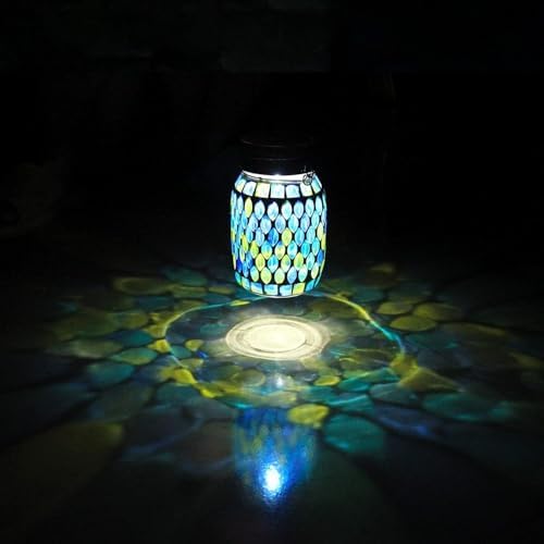 Solar Mosaic 2pack Outdoor Waterproof Cool Blue Mosaic jar Decor Christmas Gifts for Women Mom Grandma Halloween Hanging Solar Lights Decoration Outside for Yard, Patio,Backyard,Porch (Contemporary) - Image 6