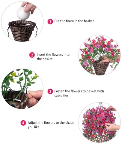 HyeFlora Artificial Hanging Flowers Basket for Outdoor, Fake Flowers Faux Plants Look Real for Yard Gardens Porch Patio Home (Purple+Hotpink) - Image 6