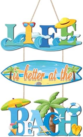 IARTTOP Wooden Beach Hanging Sign Life is Better at The Beach Surfboard Coastal Wall Plaque 10.6"x15" Rustic Summer Outdoor Porch Nautical Decor for Beach House Patio by IARTTOP