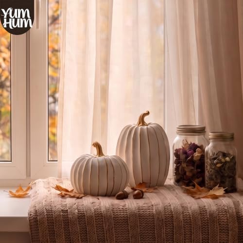 2Pcs Resin Pumpkin Figurines, Gold Stripe Fall Thanksgiving Decor - Image 3