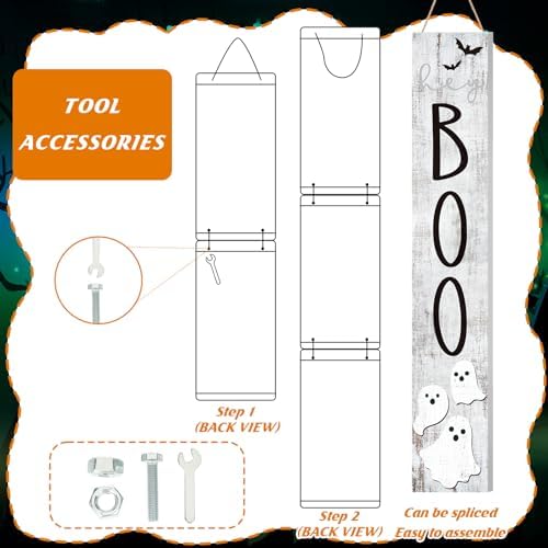 Halloween Boo Porch Sign 47" Outdoor Boo Sign for Front Porch Farmhouse Welcome Vertical Wooden Holiday Door Decor for Patio Yard Home Hanging Garden Decor - Image 4