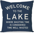 PANDICORN 18x18 Inch Throw Pillow Cover, Welcome to the Lake, Navy Blue by PANDICORN