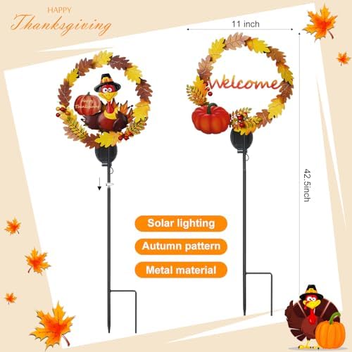 Capoda 2 Pcs Thanksgiving Outdoor Decorations Solar Turkey Yard Stakes - Image 2