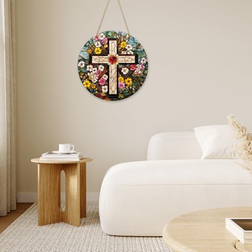 Wildflower Cross Christian Signs, Religious Easter Faith Wood Hanging Decor For Home Bedroom Living Room Office Gallery Wall Decorations, Christian Gifts for Friends Colleague -012 - Image 4