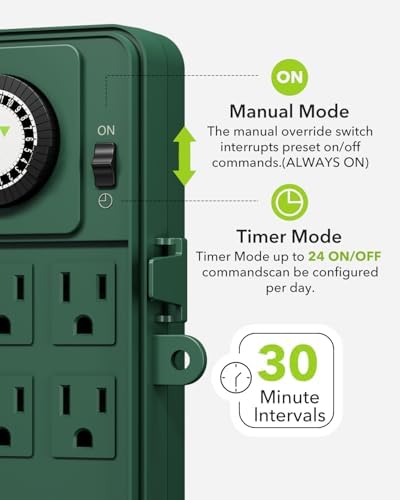 BN-LINK Outdoor Power Stake Timer, 24-Hour Mechanical Timer, 6 Outlets - Image 4