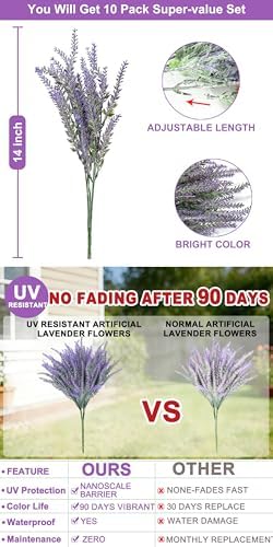 TURNMEON 10 Bundles Artificial Lavender Flowers for Outdoors Summer Decor - Image 2