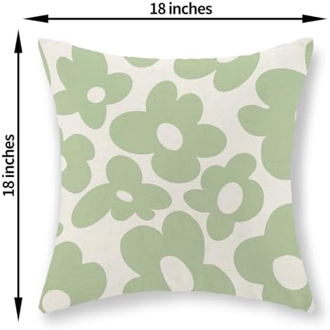 Sage Green Pillow Covers 18x18 Inch Set of 2 Green Cute Floral Throw Pillows Daisy Flower Decor Outdoor Pillow Cases Linen Spring Summer Farmhouse Decoration Cushion Cover for Couch Sofa Bed - Image 2