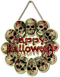 Bloody Skull Halloween Door Hanger Hanging Plaque, Happy Halloween Blood Wooden Sign, Creepy Skull Door Wreath Front Door Signs for Haunted House Front Porch Party Decoration by BHOOKA