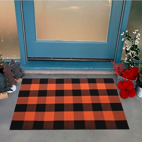 Fall Decor Buffalo Plaid Outdoor Rug 27.5" x 43" Orange and Black Checkered Area Rug Halloween Washable Doormats Fall Indoor Outdoor Rugs for Layered Front Door Mats, Porch, Entryway, Farmhouse - Image 3