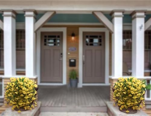 2 Pcs Look Real Artificial Flowers for Outdoors Artificial Hanging Flowers for Outdoors, UV Resistant Fake Hanging Plants Silk Petunia Faux Flowers for Porch Yard Spring Decor (Yellow) - Image 5