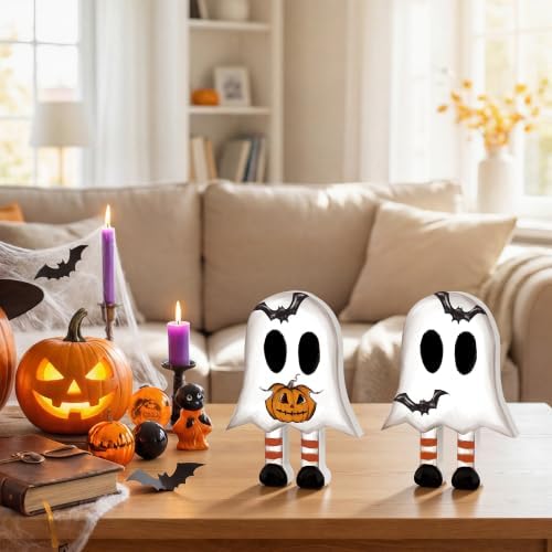 Smile Halloween Wooden Standing Decor Set Cute Ghost with Bat and Pumpkin - Image 5