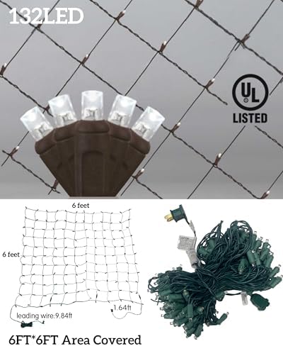 Led Christmas Net Lights for Bushes, 132LED 6FT x 6FT Connectable UL Certified Net Lights for Bushes Tree Shrubs Xmas Trunk Green Wire Christmas Decorations - Image 7