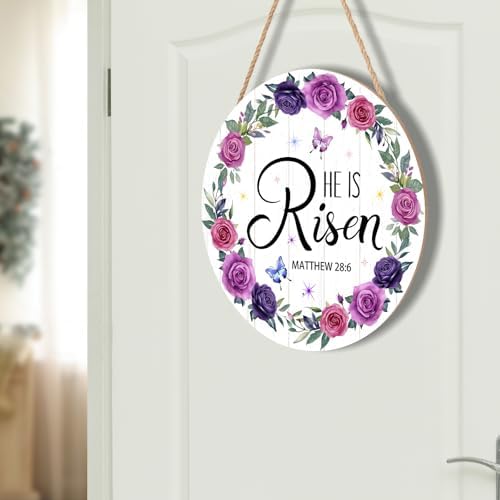 Harooni Easter Wall Hanging Decoration Sign, 12x12 Inch, He is Risen Wreath, Floral, Vertical, Unframed, Wooden, Indoor and Outdoor, Religious Holiday, Entryway - Image 7
