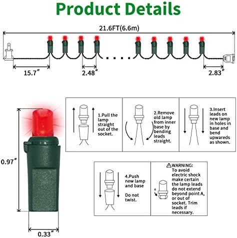 LAMPHOME Red Valentines Day Decor Lights Green Wire, 21.6ft 100 LED Red Christmas String Fairy Lights Outdoor Indoor Plug in for Room Party Tree Valentines Day Bedroom Galentine's Day Decorations - Image 5