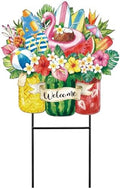Amyhill Summer Tropical Outdoor Decor Garden Stakes Metal 25 Inch Hawaiian Luau Welcome Yard Signs Decorations Outdoor Tropical Decorative Garden Stakes Patio Lawn Walkway Backyard Porch Decorations by Amyhill