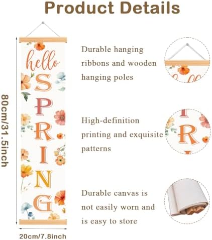 Hello Spring Porch Banner, Colorful Floral Hanging Door Banner, Seasonal Spring Welcome Flags, Hanging Decoration for Indoor Outdoor Home Farmhouse School Classroom Springtime Party Decor - Image 2