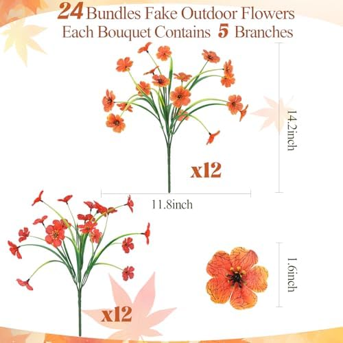 24 Bundles Artificial Mums for Outdoors Decor, UV Resistant Fall Flowers - Image 4