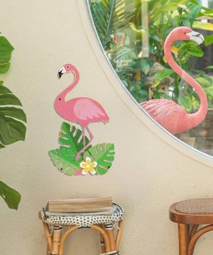 Putuo Decor Flamingo Metal Wall Decor, 15.75" x 9.34" Summer Tin Wall Sign, Tropical Bird Hanging Wall Art for Beach House Patio Porch Garden Pool Tiki Bar Summer Home Decor - Image 4
