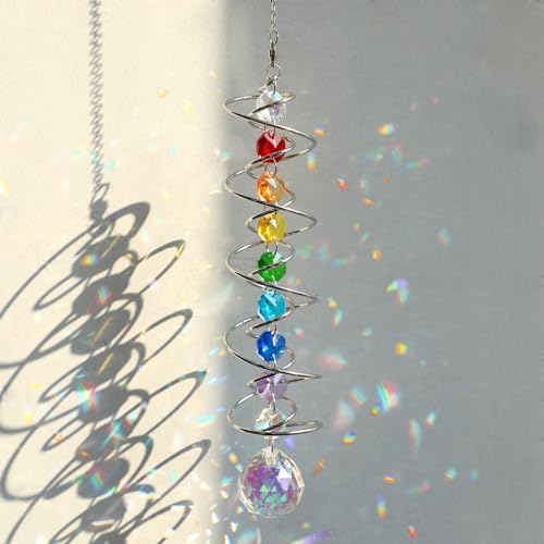 GWAHSA Suncatcher Wind Spinner Gazing Ball Spiral Tail, Crystal Sun Catchers with Seven Chakra Beads Window Hanging for Indoor Home Outdoor Garden Decor Wedding Birthday Party Gifts for Girl Women Mom by GWAHSA