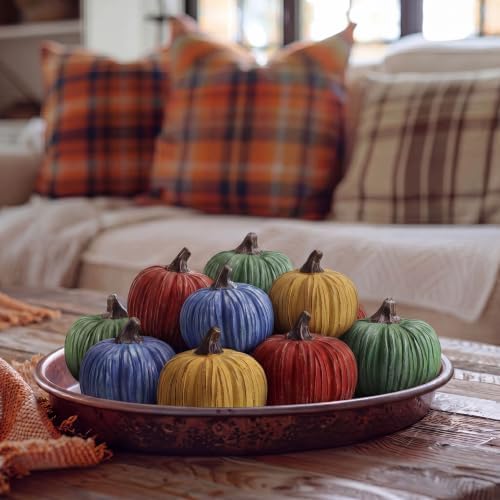 Geelin 12 Pcs Assorted Colors Rustic Fall Pumpkin Decor Resin Pumpkins for Thanksgiving Decorations Farmhouse Decorative Pumpkins 2.36" for Fall Home Decor Autumn Tabletop Centerpiece Harvest Wedding - Image 5