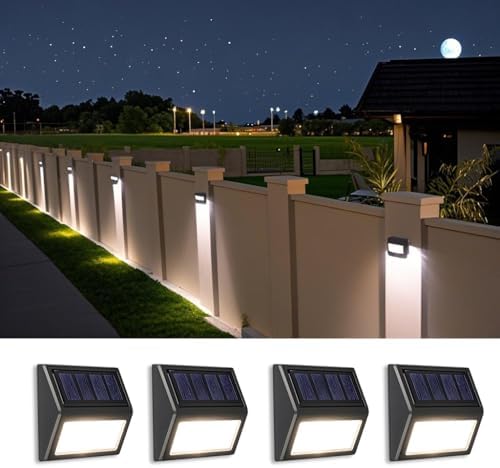 Solar Lights Outdoor, Waterproof Solar Powered Deck Step Lights for Patio Garden Backyard Garage Driveway Pathway Outside Wall Lighting (4, Cool White) by Follateas