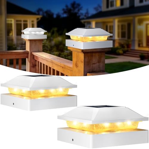 Peasur 4x4 Post Solar Lights 2 Pack, 2 Modes 16 LED Solar Post Cap Light Waterproof, Deck Fence Post Solar Lights Powered Outdoor, Fit 4x4 Wood/Vinyl Posts for Porch Patio by Peasur