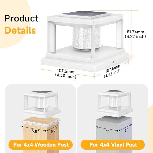 FOLKSMATE Solar Fence Post Cap Lights 12 Pack Outdoor Waterproof White - Image 2