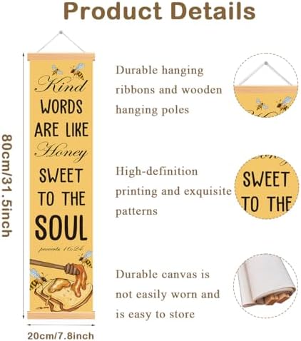 Spring Porch Banner, Proverbs 16:24 Bible Verse Hanging Door Banner, Rustic Inspirational Banners for Front Door Indoor Outdoor Decor, Farmhouse Home Classroom Wall Decor - Image 2