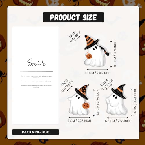 Smile Halloween Wooden Standing Decor Set Cute Ghost with Witch Hat - Image 2