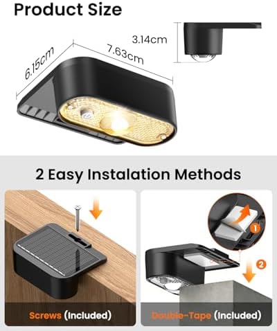 JOFIOS Solar Fence Lights Outdoor - 3000/4000/6000K 3 Mode, Solar Deck Lights Outdoor Waterproof, Fence Light Solar Powered for Outside, Backyard, Railing, Step, Patio and Wall, 2 Pack - Image 4