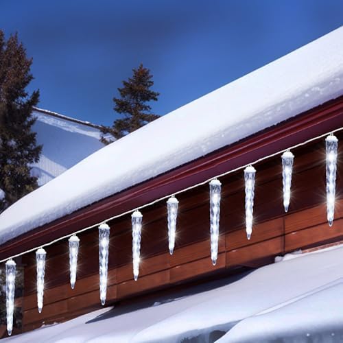 Meteor Shower Christmas Lights for Outside 61 LED 10.5 ft 10 Pieces Crystal Snow Falling Icicle Cascading Outdoor Cool White Wire connectable Waterproof Indoor for Garden Xmas Tree Wedding Decoration - Image 6