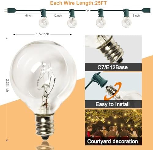 25Ft Outdoor Christmas String Lights, G40 Warm White Christmas Decorations Lights with 27 Incandescent Globe Bulbs, Vintage Christmas Lights for Xmas Tree Party Backyard Wedding Garden Holiday Patio - Image 2