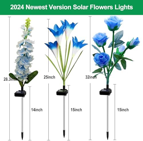 MRHEPHAESTUS Solar Garden Lights, 6 Pack Solar Flowers Lights with Lily Rose Delphinium, Waterproof Gardening Gifts for Mom Grandma Women,Multi-Color Changing Outdoor Light for Garden Yard Patio Lawn - Image 2