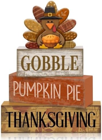 Moucuny 4 Pcs Fall Decorations For Home Wooden Thanksgiving Turkey Decor by Moucuny