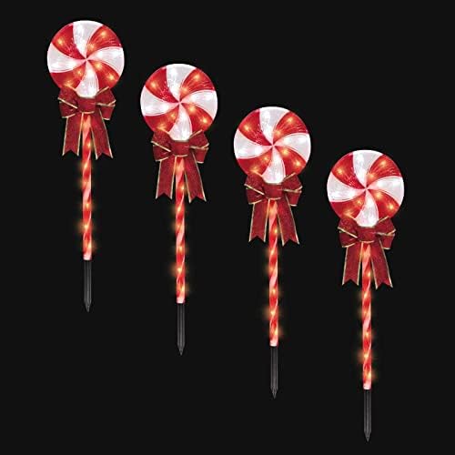 Lollipop Christmas Pathway Lights Outdoor - 24 inches 192 LED Lighted Candy Cane Decorations with 11 Modes for Lawn Yard Patio Walkway Markers, 8 Pack(2 Sets - Each 96 Lights) by JUSTPRO