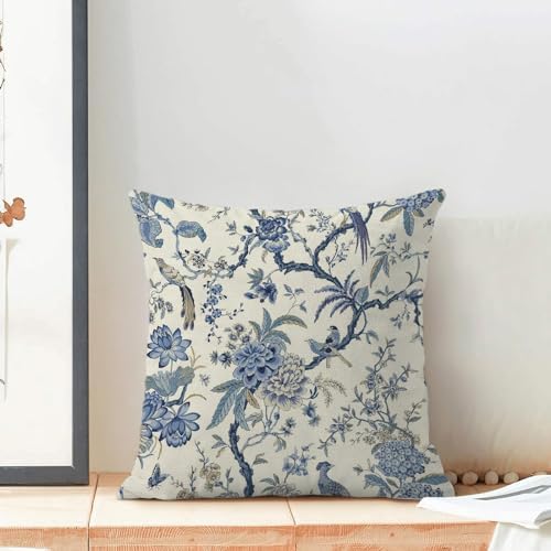 CXMEIFLY Spring Floral Birds Pillow Covers 22 x 22 Inch Set of 2 for Chinoiserie Flowers Decor Throw Pillows Blue and White Plant Outdoor Decorative Cushion Cases for Couch Bed Decorations - Image 3