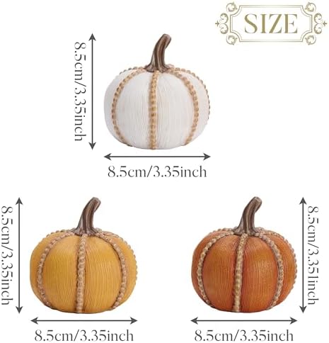 Valery Madelyn Fall Decorations for Home, Set of 3 Resin Fall Pumpkin Decor Indoor, Decorative Pumpkins Table Centerpieces Autumn Thanksgiving Halloween Decorations, 3.5 Inch - Image 4