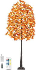 8FT 210 LED Lighted Maple Tree - Thanksgiving Decor Artificial Fall Tree with 21 Branches, 21 Acorns 420 Leaves, Remote 8 Flashing Modes, Timing, DC 5V Safe for Outdoor Wedding Party Autumn Decor by TiYiViRi