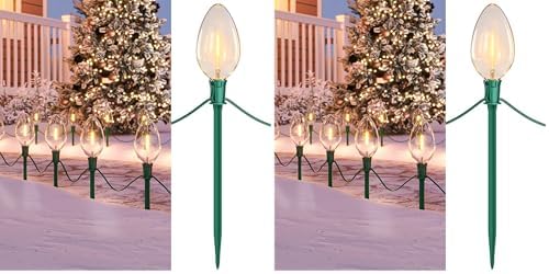 SURAIELEC Jumbo C9 Christmas Lights, 20FT Christmas Pathway Light Outdoor, 10 Warm White Giant LED Bulbs, 10 Ground Stakes for Holiday Yard Lawn Garden Walkway Decorations, UL Listed (Pack of 2) by SURAIELEC