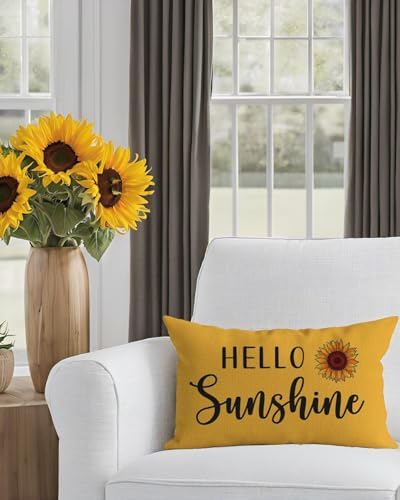 PANDICORN Spring Summer Yellow Throw Pillow Cover 12x20 Inch Hello Sunshine - Image 2