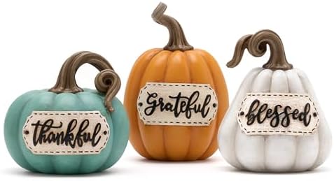 Valery Madelyn Pumpkins Fall Table Decor for Home, Set of 3 Resin Decorative Pumpkins Figurines Decor Indoor Tabletop Centerpieces Harvest Autumn Thanksgiving Dining Room Shelf Decoration, 6.3 inch by ValeryMadelyn
