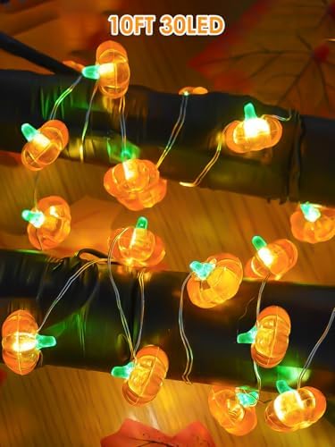 Fall Decor 10FT 3D Pumpkin Fairy Lights Battery Operated With Remote Orange - Image 5