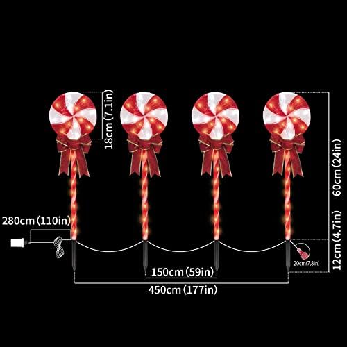 Lollipop Christmas Pathway Lights Outdoor - 24 inches 192 LED Lighted Candy Cane Decorations with 11 Modes for Lawn Yard Patio Walkway Markers, 8 Pack(2 Sets - Each 96 Lights) - Image 6