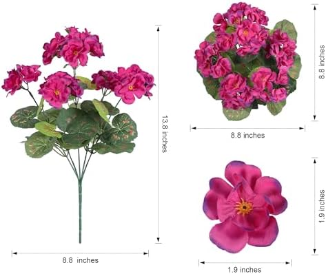 Artificial Geranium Fake Flowers for Outdoors Decoration, 6 Bundles Silk Geraniums Flower UV Resistant Look Real Faux Plants for Front Door Garden Porch Planter Patio Balcony Yard Indoor Home, Mix - Image 6