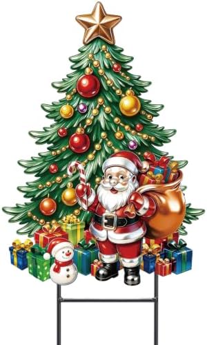 RattanView Christmas Christmas Tree Yard Sign Outdoor Santa Clause Yard Decoration with Stakes Waterproof Garden Lawn Stake Sign Decoration for Xmas Patio Lawn Walkway Courtyard Party Decor by RattanView